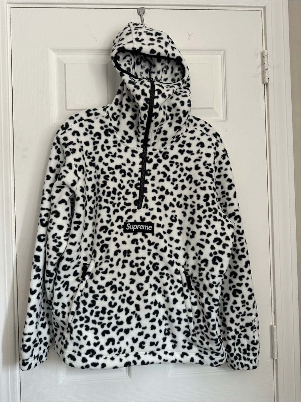 Supreme Small Black & White Leopard Fleece Hoodie